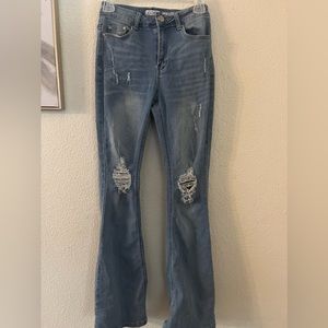 Juniors ripped  flared jeans - Size 5 - light blue